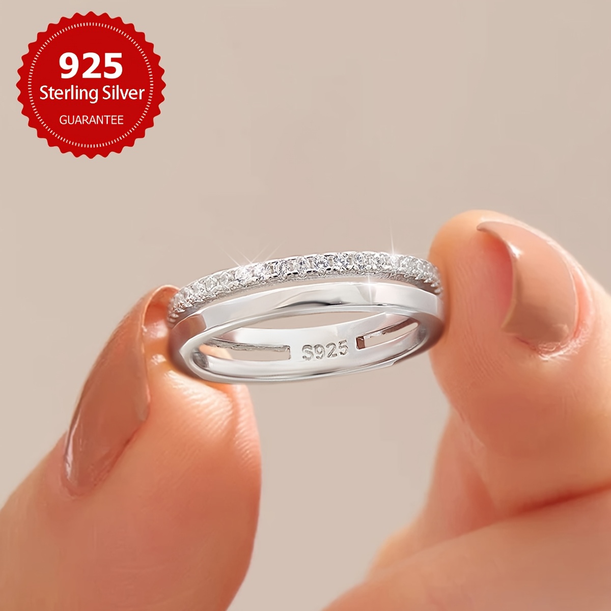925 Sterling Silver Hollow Engagement Ring Women's Wedding Ring